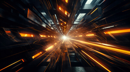 abstract technology digital hi-tech tunnel with glowing lights