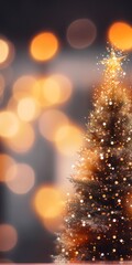 Naklejka premium Abstract Holiday Sparkle: Bright Christmas Tree Bokeh Decoration on Defocused Background