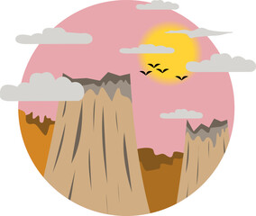 mountain logo illustration sun sky on a white background