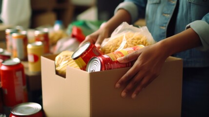 Altruistic Adults Spread Holiday Cheer by Donating Food for Charity During Christmas - obrazy, fototapety, plakaty