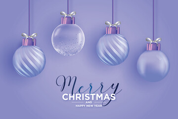 elegant christmas card with realistic pink christmas balls