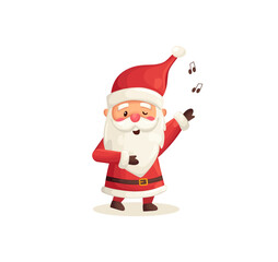 Funny cute Santa Claus character singing song isolated on white background. Christmas holiday vector illustration in flat cartoon style