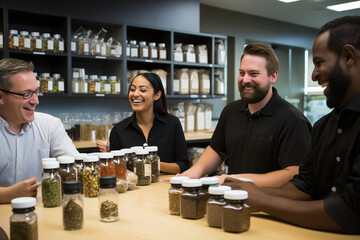 In a designated recipe development area, technologists discuss the art of seasoning and flavor enhancement, their smiles reflecting their collective dedication to culinary innovati 