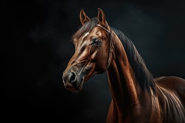 A close-up photograph of a horse against a black background. This image can be used for various purposes.
