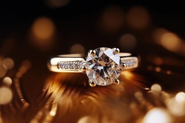 A sparkling diamond ring placed on a table. Perfect for jewelry advertisements or engagement announcements.