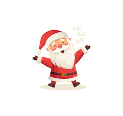 Funny cute Santa Claus character saying ho ho ho isolated on white background. Christmas holiday vector illustration in flat cartoon style