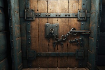 A picture of a locked door with a chain and padlock. This image can be used to symbolize security, privacy, or restrictions