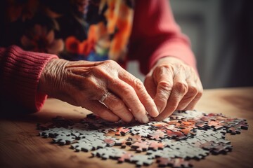 A woman is seen carefully assembling pieces of a puzzle. This image can be used to depict problem-solving, teamwork, or the concept of finding solutions.