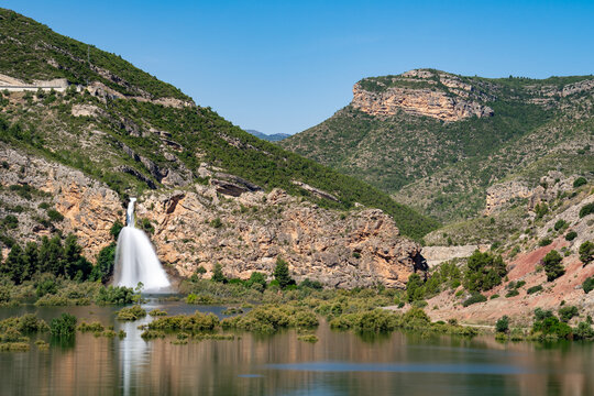 Dome&ntilde;o waterfall near Chelva and Chulilla in a sunny day. Valencia, Spain.