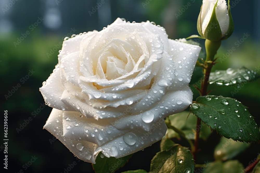 Aufkleber a beautiful white rose with glistening water droplets. perfect for adding a touch of elegance and fr