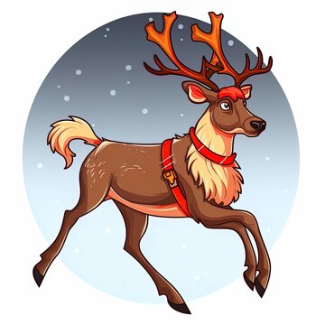 christmas reindeer with ribbon on white background