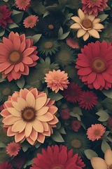 Zelfklevend Fotobehang Flowers. Decorative digital 2D painting. Color illustration for background. Picturesque portrait for the interior. Wall mural, poster or picture for home. Generative AI. © ae
