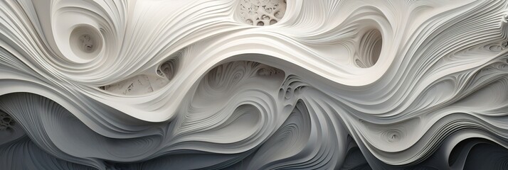 banner white abstract background Organic fractal structures hole round macro geometry illustration, ornament