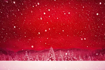 Küchenrückwand glas motiv Rouge 2 snow background with red color, snowy christmas theme in winter and white snowflakes falling abstract landscape, christmas celebration concept, generative ai
