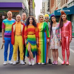 group of people on street celebrating pride month