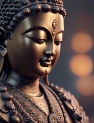 Statue of God Buddha. Decorative digital painting. Color illustration for background. Picturesque portrait for the interior. Wall mural, poster or picture for home. Generative AI.