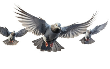 Flying Pigeons Aerial Ballet on a Clear Surface or PNG Transparent Background.