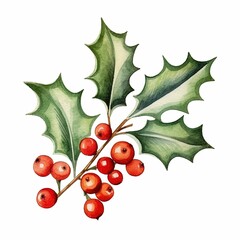 christmas holly branch with berries