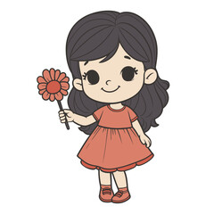 cartoon little cute girl holding a flower illustration