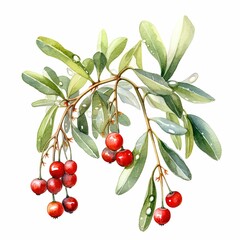 christmas wreath with berries on white background