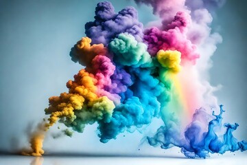 Colorful blue rainbow smoke paint explosion,