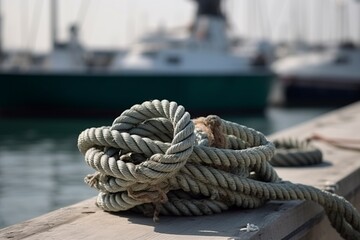 knot tied with metallic marine rope in nautical port