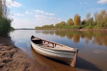 Naklejka na ściany i meble the boat is in the river