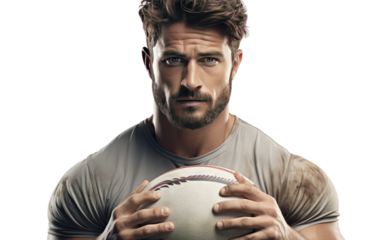 Rugby Handsome Player Sportsmanship on Display on a Clear Surface or PNG Transparent Background.