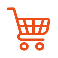 Icon depicting a shopping cart, orange on a white background.