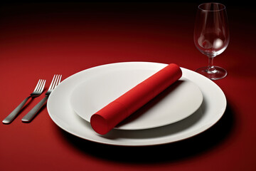 Minimalistic Christmas Table Setting with Red Napkin
