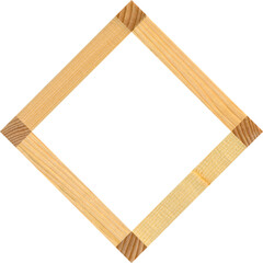 Square wooden frame cut from pine wood, isolated on white background
