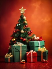 Fototapeta na wymiar christmas gift box with christmas tree