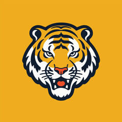 Tiger head mascot logo vector illustration on yellow background. Tiger head mascot for sport team