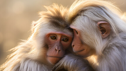 Close - up shot of two monkeys. Generative AI