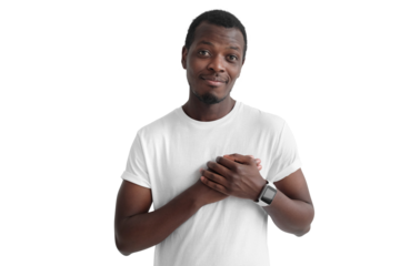 Kind and empathic african american man showing kindness and love, ready to help and support