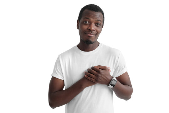 Kind and empathic african american man showing kindness and love, ready to help and support