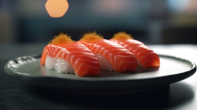 Sushi nigiri salmon red fresh food illustration image AI generated art