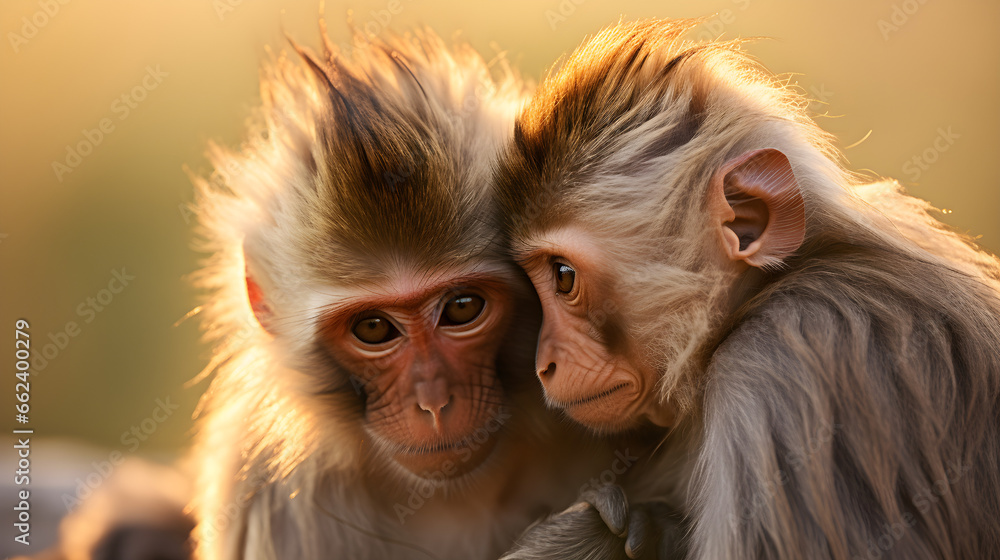 Canvas Prints Close - up shot of two monkeys. Generative AI