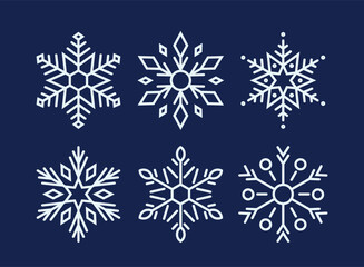 Geometric Snowflakes Set. Intricate Ice Crystals, Each A Unique Masterpiece. They Form When Water Vapor Freezes