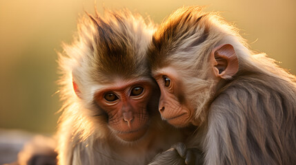 Close - up shot of two monkeys. Generative AI