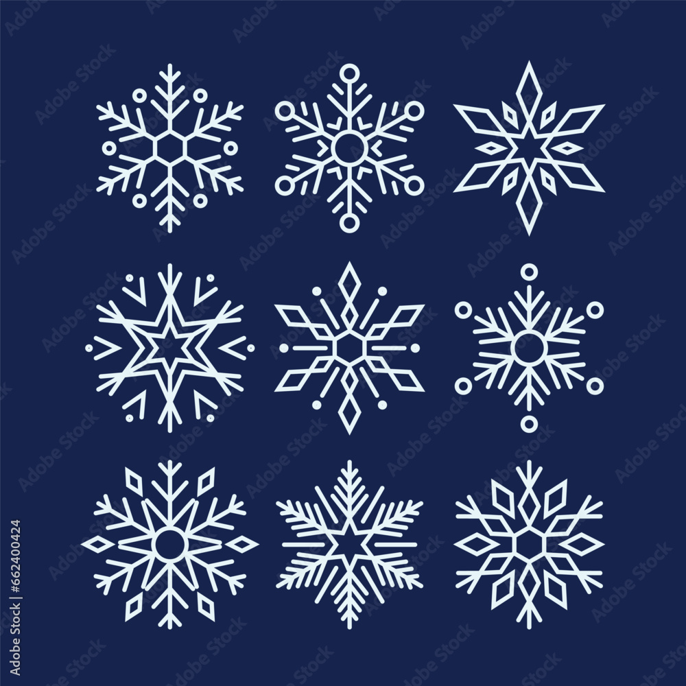 Aufkleber geometric snowflakes set. intricate ice crystals, each with a unique hexagonal structure. their symm