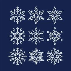 Naklejka na ściany i meble Geometric Snowflakes Set. Intricate Ice Crystals, Each With A Unique Hexagonal Structure. Their Symmetrical Patterns