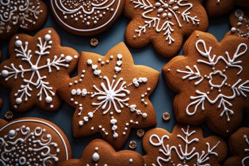 Obraz na płótnie Canvas Gingerbread cookie pattern with icing details. Generative AI