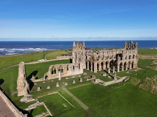 Whitby Abbey  7th-century Christian monastery that later became a Benedictine abbey. Whitby,...