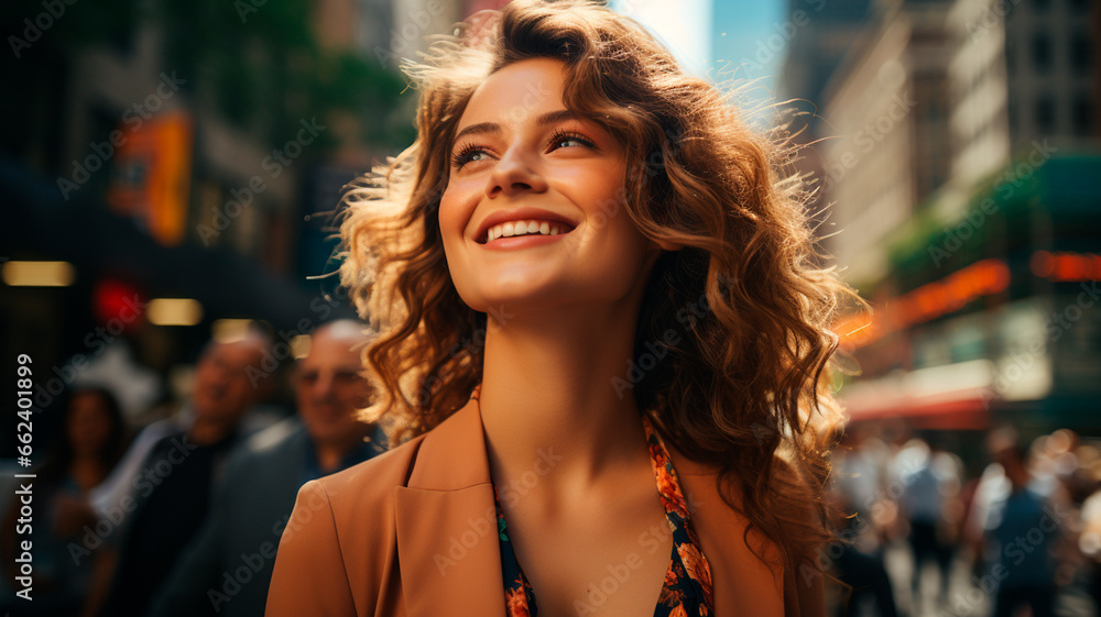 Canvas Prints portrait of beautiful woman with curly hair in the city