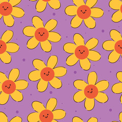seamless pattern cartoon flower and leaves. plant wallpaper for pattern scarf, background