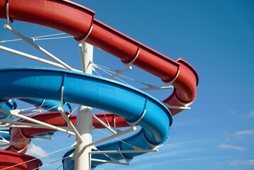 Vibrant aqua slide at a seaside water park