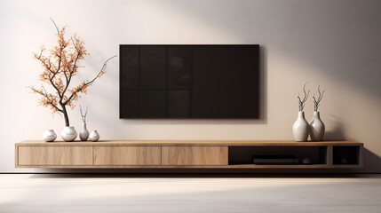 modern style tv stand on empty wall. ai generative - obrazy, fototapety, plakaty