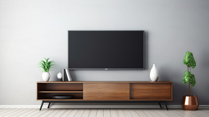modern style tv stand on empty wall. ai generative