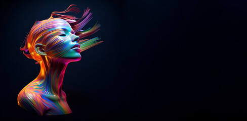 World Mental Health. Creative arrangement of human profiles and fractal lines as a concept mental life